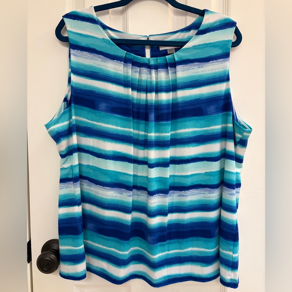 Calvin Klein Aqua and Blue Striped Blouse Size 2X